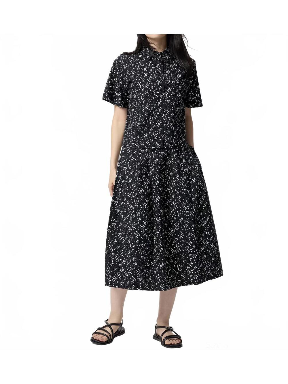 Uniqlo U Cotton Cocoon Floral Printed Midi Skirt Black NWT Size XS